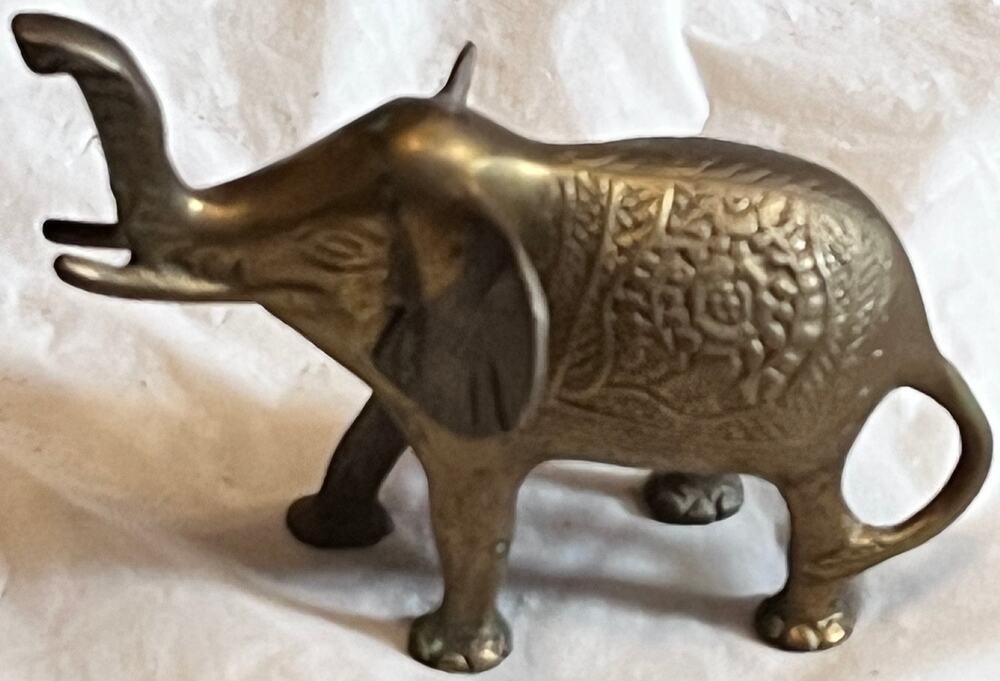 Elephant Vintage Brass Lucky Elephant with Ornate Design Figurine